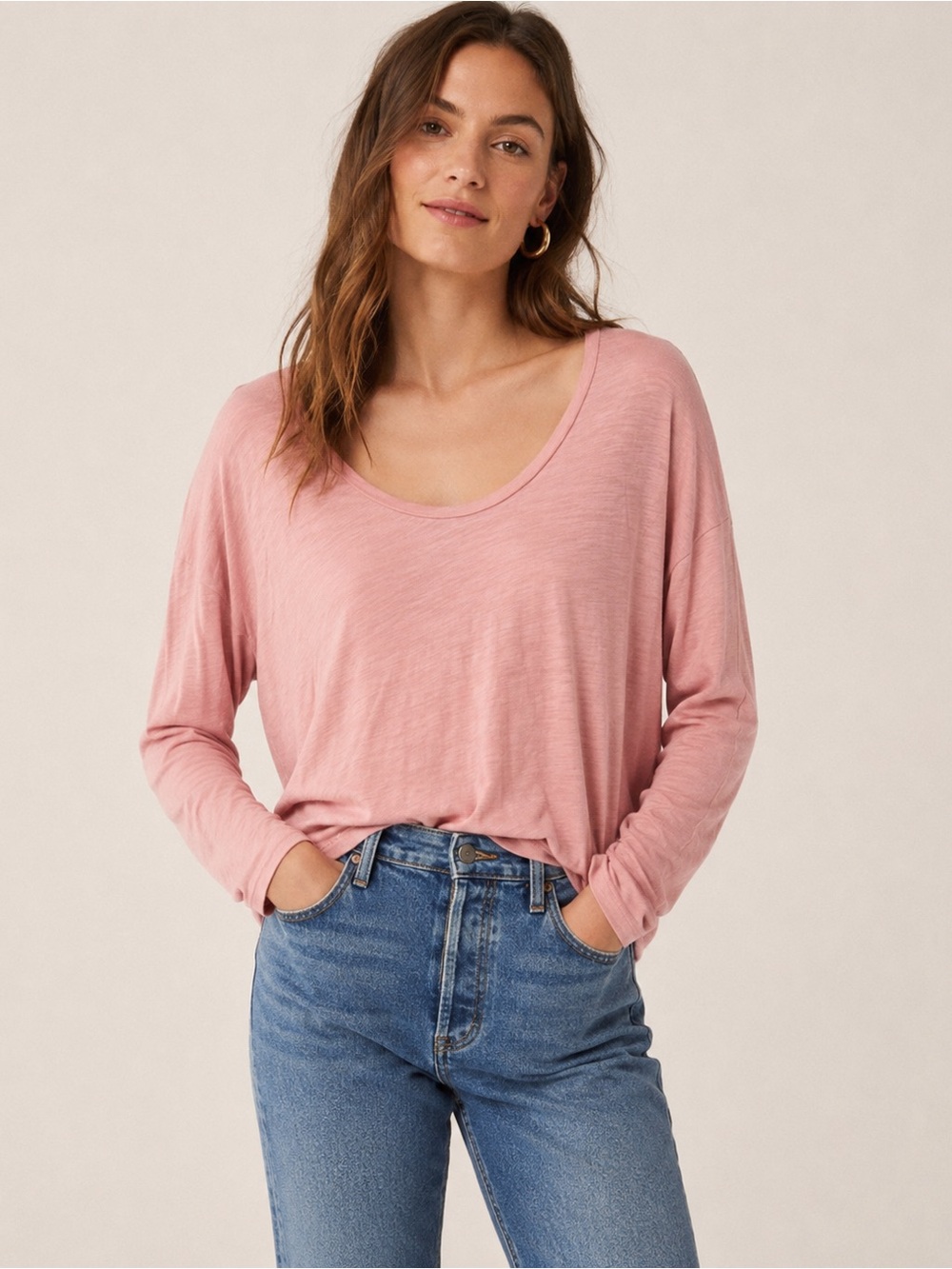 J.Crew Long Sleeve Scoop Neck Tee – NWT – Size Medium – Soft Pink